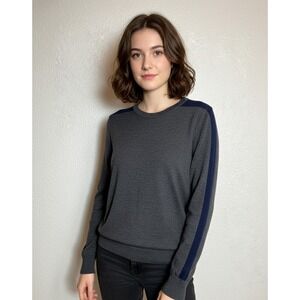 Vince Sweater Women Large Gray Blue Wool Tight Knit Ribbed Trim V-Neck Warm Wear